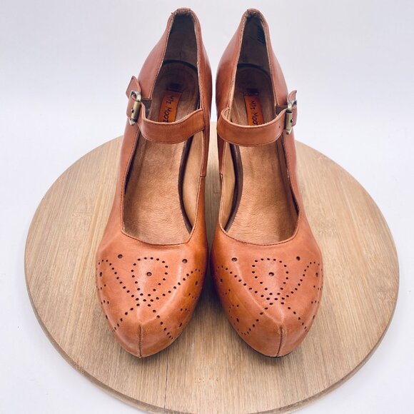 Miz Mooz Heels Womens 10 Brown Leather Mary Jane Platforms Cottage - Picture 2 of 11